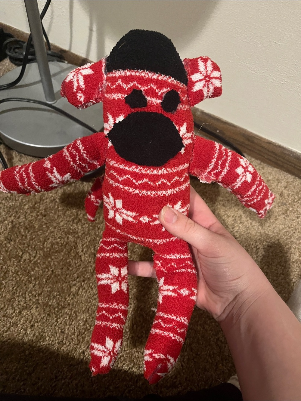 Homemade Red Fair Isle Sock Monkey Plush